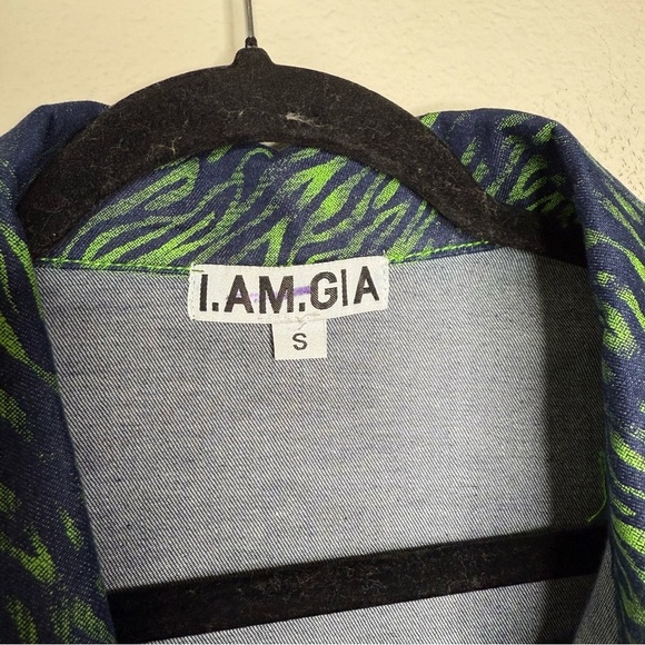 I.AM.GIA Sinead Navy and Green Tiger Cropped Jean Trucker Jacket NWOT - Picture 5 of 15